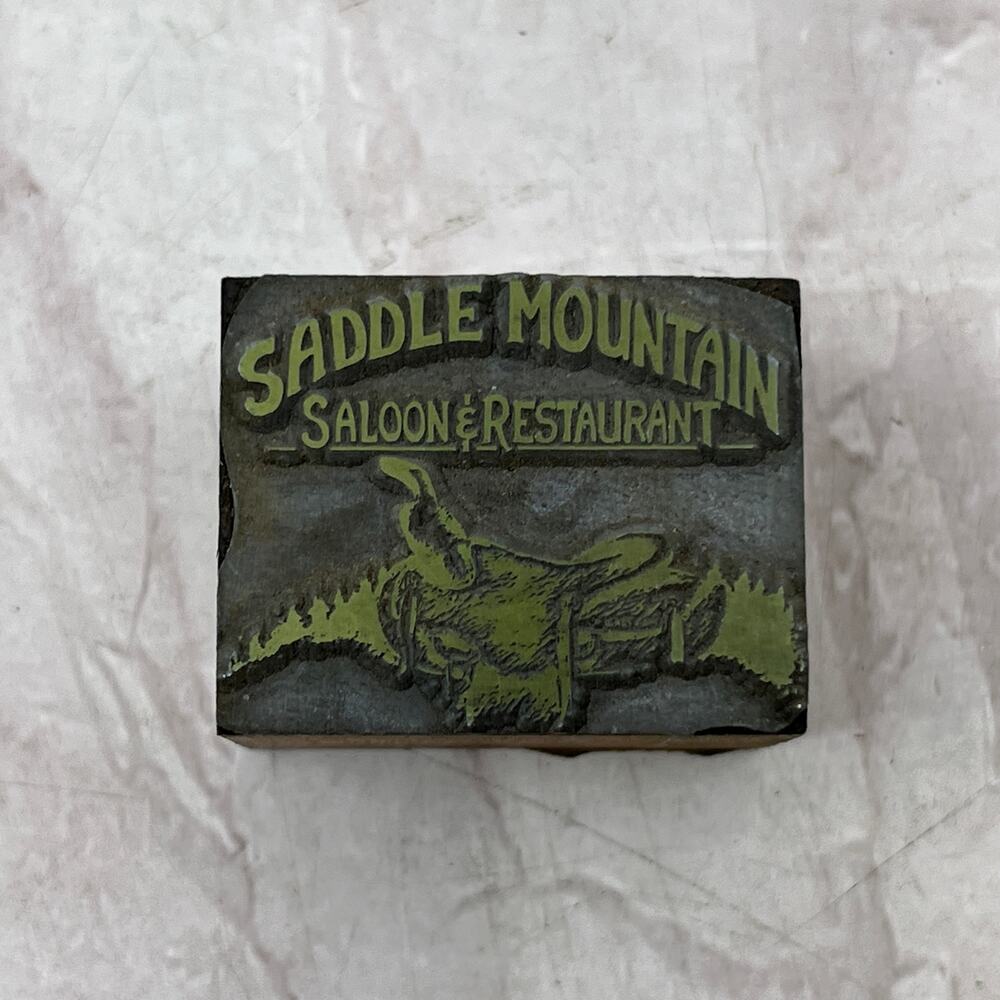 Retro Saddle Mountain Saloon & Restaurant Letterpress Printers Block Plate SF5 - Picture 1 of 2